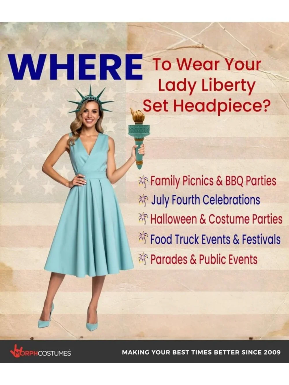 Statue of Liberty Crown & Torch Set - Green Costume Accessory for Parties